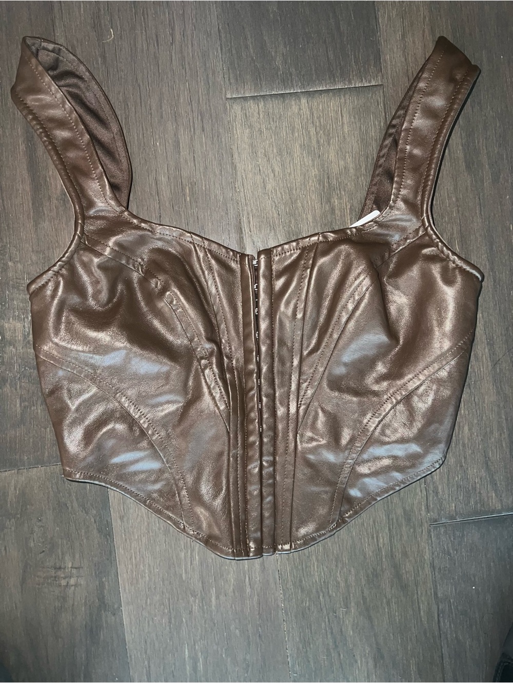 Windsor Brown Faux Leather One Piece Crop Top